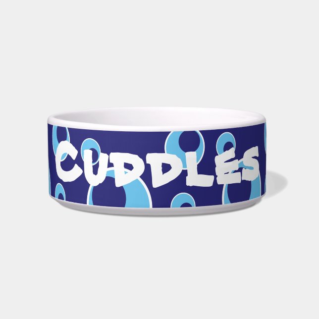 Blue Circles Dots Pattern Custom Dog Cat Pet Bowl (Front)