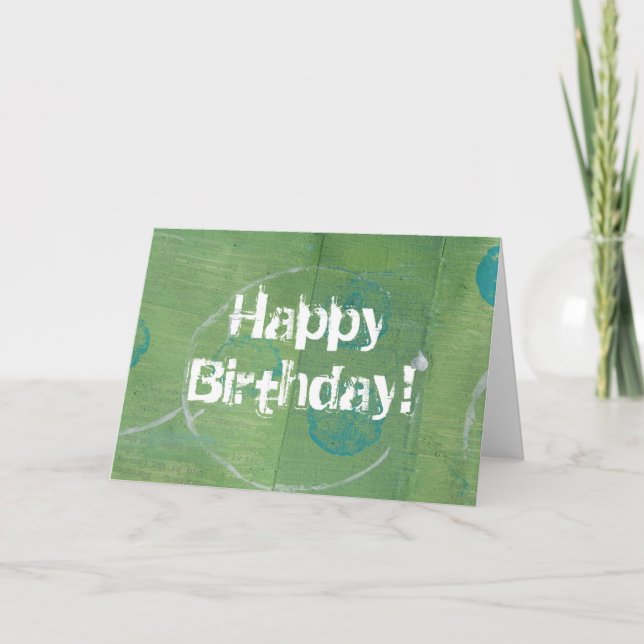 Blue Circles on Green, Happy Birthday! Card (Front)