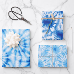 Blue Circles Tie Dye Wrapping Paper Sheet