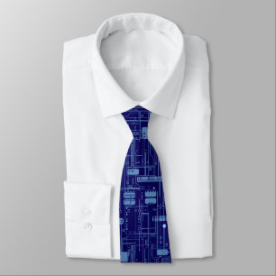 Blue Circuit Board Pattern Neck Tie