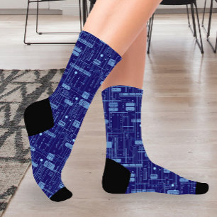 Blue Circuit Board Pattern  Socks