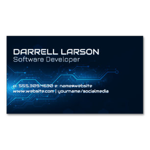 Blue Circuit Board   Technology Background Magnetic Business Card