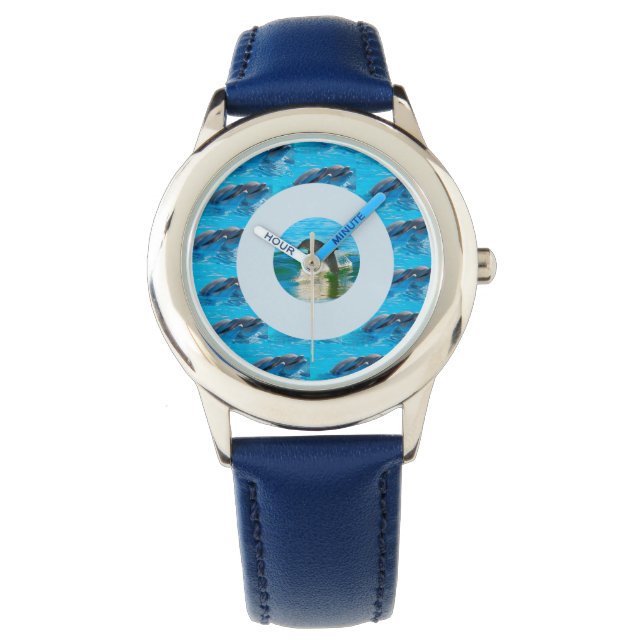 Blue Circular Dolphin Pattern, Watch (Front)