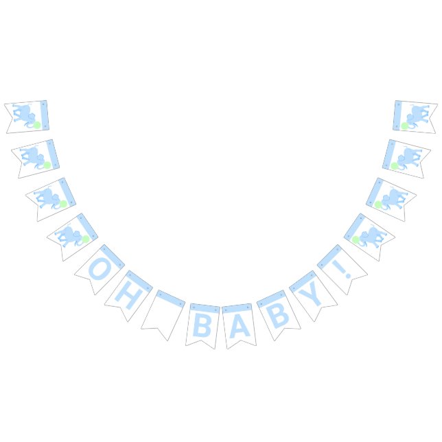 Blue Circus Cute Elephant Baby Shower Oh Baby Bunting (All)