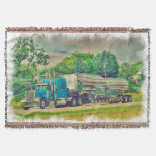 Blue Cistern Truck Highway Driving Art Design Throw Blanket