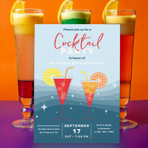 Blue Citrus Summer Cocktail Birthday Party Invitation
