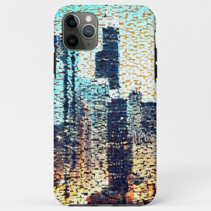 Blue city buildings in mosaic style with relief iPhone 11 pro max case