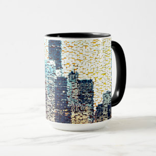 Blue city buildings in mosaic style with relief    mug