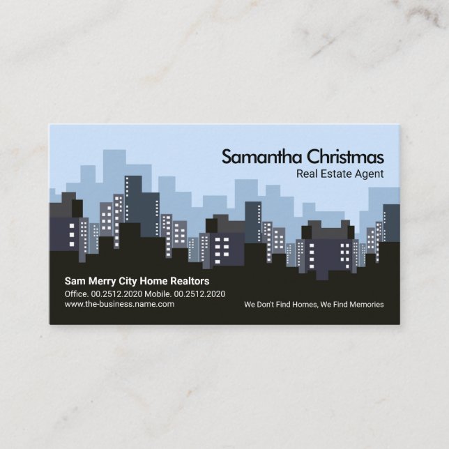 Blue City Skyline Silhouette Real Estate Broker Business Card (Front)