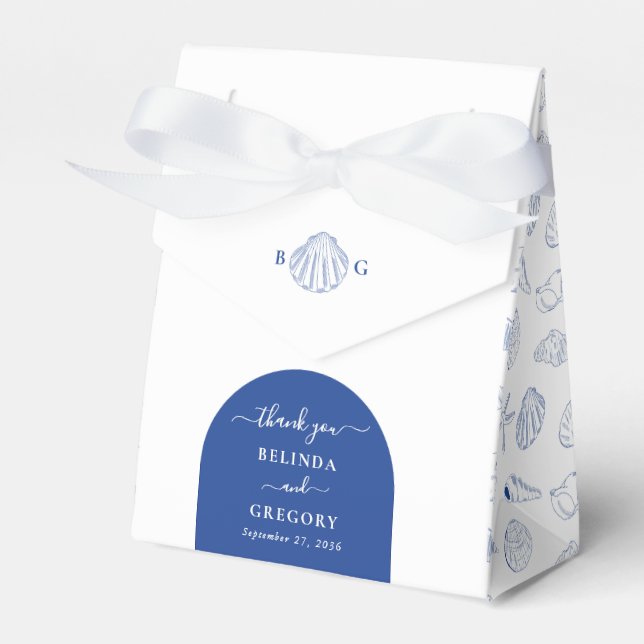 Blue Clam Seashells Coastal Seaside Beach Wedding Favour Box (Front Side)