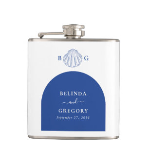 Blue Clam Seashells Coastal Seaside Beach Wedding Hip Flask