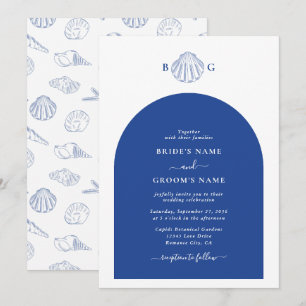 Blue Clam Seashells Coastal Seaside Beach Wedding Invitation