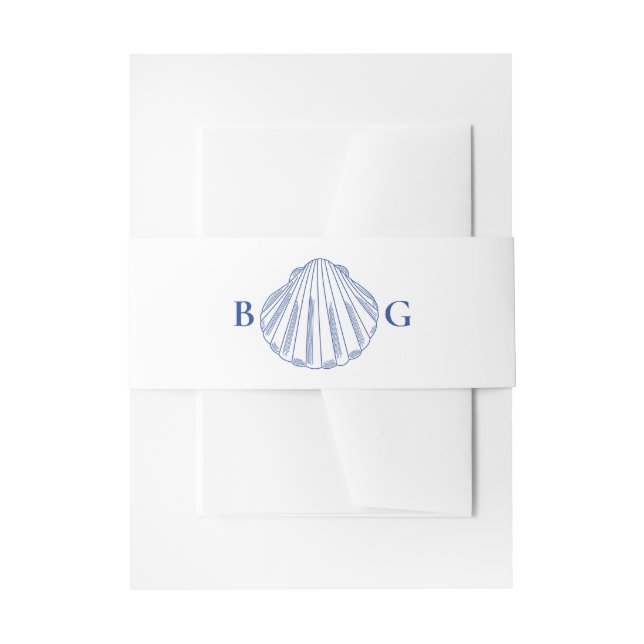 Blue Clam Seashells Coastal Seaside Beach Wedding Invitation Belly Band (Front Example)
