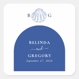 Blue Clam Seashells Coastal Seaside Beach Wedding Square Sticker
