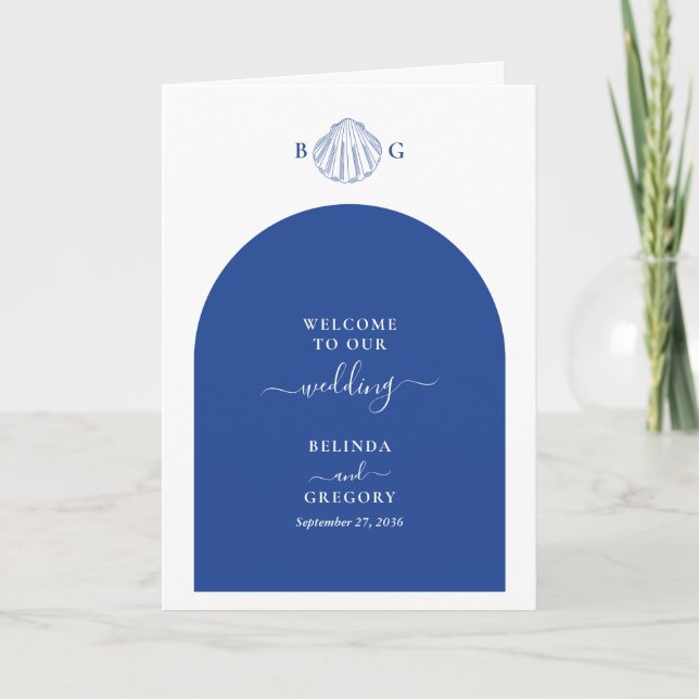 Blue Clam Seashells Wedding Order of Service Programme (Front)