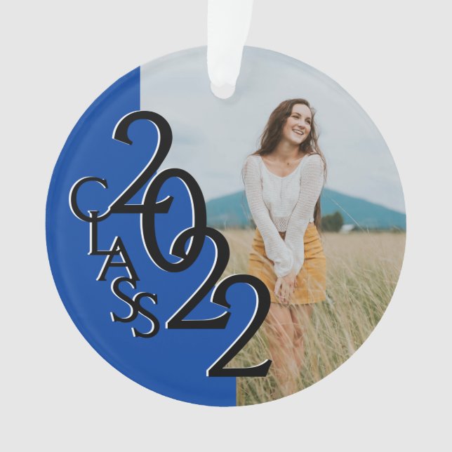 Blue Class 2022 Graduation Photo Ornament (Front)