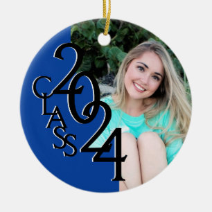 Blue Class 2024 Graduation Photo Ceramic Tree Decoration