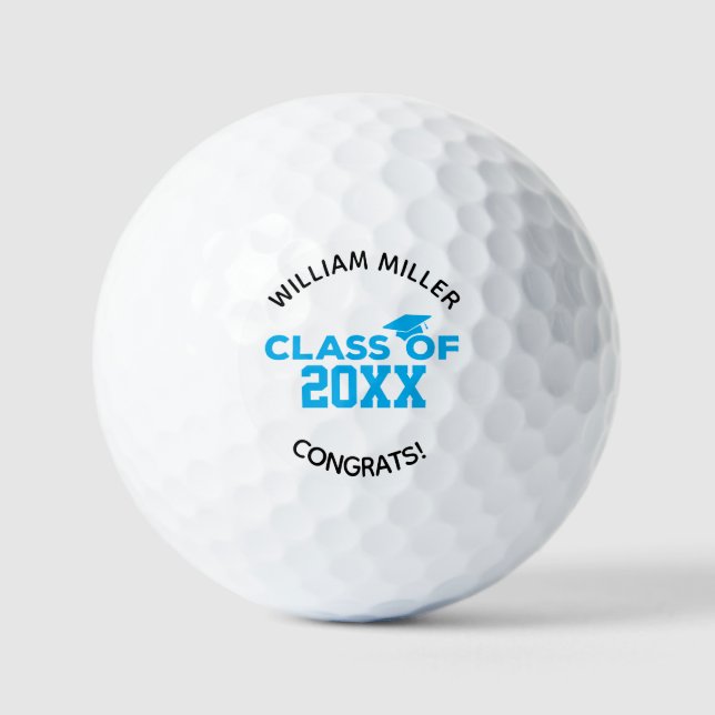 Blue Class of 2025 Graduation Custom Name & Text Golf Balls (Front)