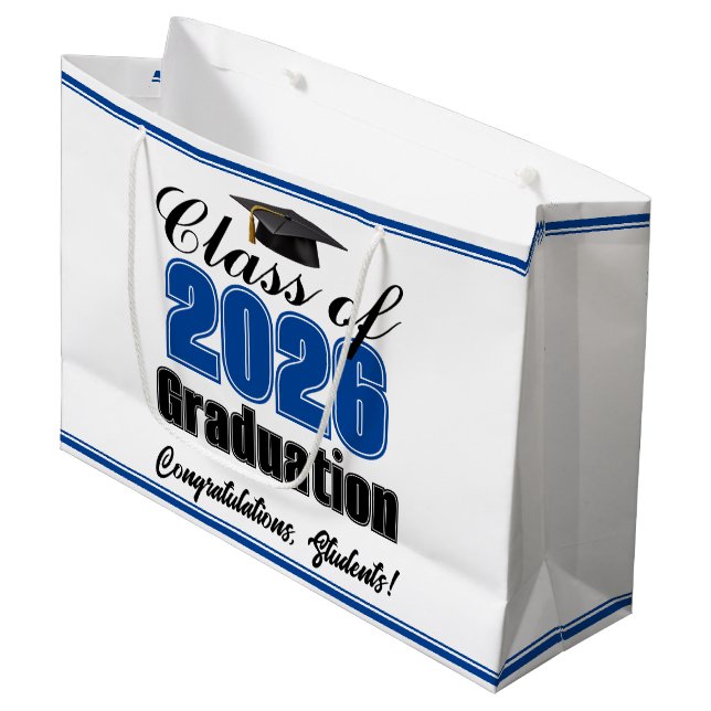 Blue Class of 2026 Custom Graduation Party Large Gift Bag (Front Angled)