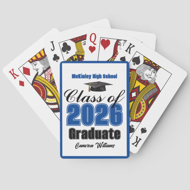 Blue Class of 2026 Custom Graduation Party Playing Cards (Back)