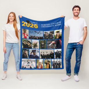 Blue Class of 2026 Graduation Keepsake Photo Fleece Blanket