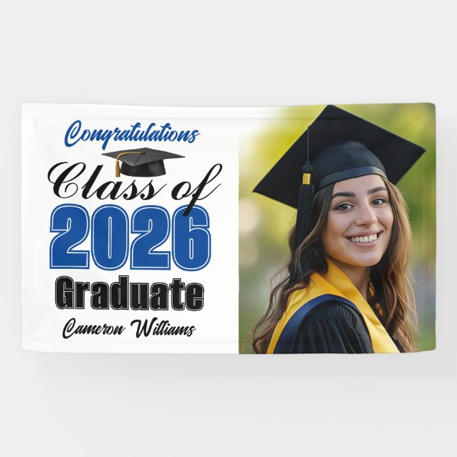 Blue Class of 2026 Graduation Party Photo Banner (Horizontal)