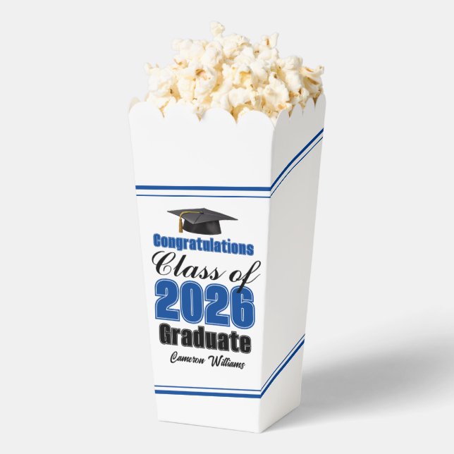 Blue Class of 2026 Graduation Party Popcorn Favour Box (Popped)