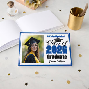 Blue Class of 2026 Photo Small Graduation Guest Book