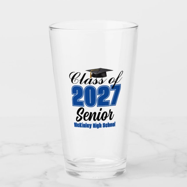 Blue Class of 2027 Senior Custom High School Glass (Front)