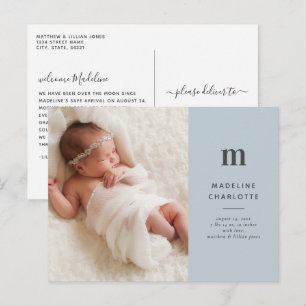 Blue Classic Boys Photo Birth Announcement Postcard