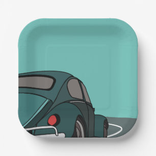 Blue Classic Car Birthday Paper Plate