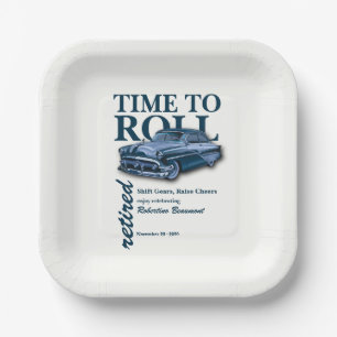 Blue Classic Car Time to Roll Retirement Party Paper Plate