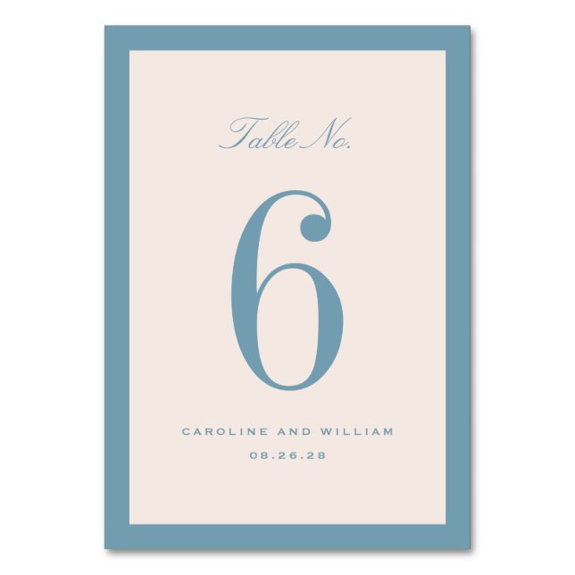 Blue Classic Elegance Wedding Table Number (Front)