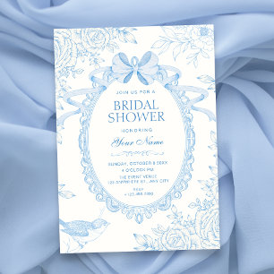 Blue Classic floral botanical bow bridal shower Invitation