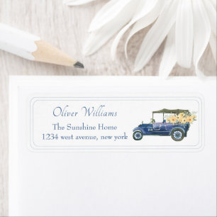 Blue Classic Flower Car Baby Shower Return Address