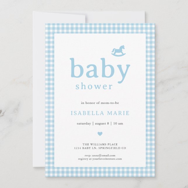 Blue Classic Gingham Baby Shower Invitation (Front)