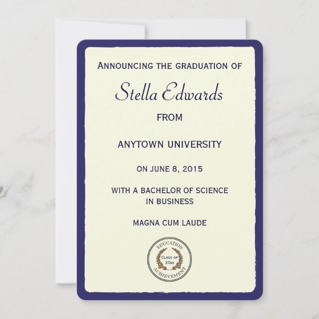Blue Classic Graduation Announcement Round Corners (Front)
