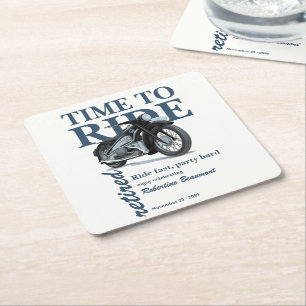 Blue Classic Motorbike Ride Fast Retirement Party Square Paper Coaster
