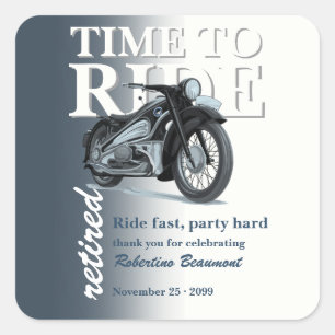 Blue Classic Motorbike Ride Fast Retirement Party Square Sticker