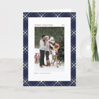 Blue Classic Plaid Pattern Merry Christmas Photo