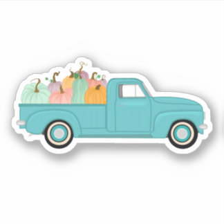 Blue Classic truck with pumpkins sticker