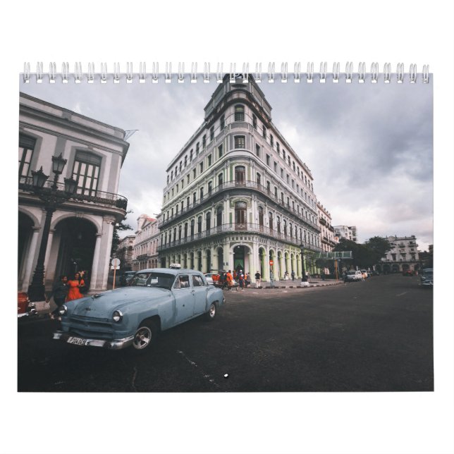 Blue Classic Vintage Car Cityscape Calendar (Cover)