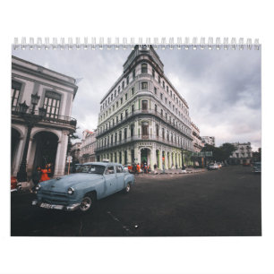 Blue Classic Vintage Car Cityscape Calendar