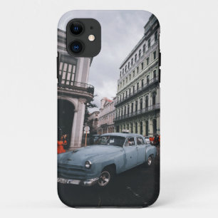 Blue Classic Vintage Car Cityscape           iPhone 11 Case