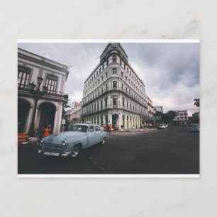Blue Classic Vintage Car Cityscape Holiday Postcard