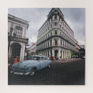 Blue Classic Vintage Car Cityscape Jigsaw Puzzle