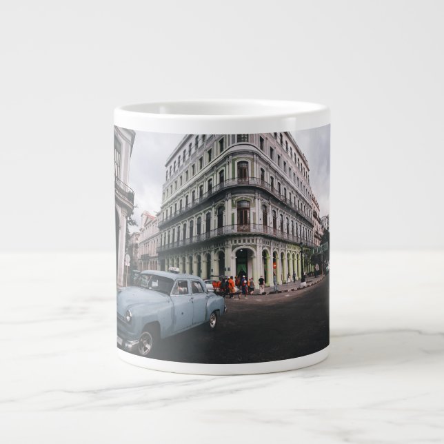 Blue Classic Vintage Car Cityscape          Large Coffee Mug (Front)