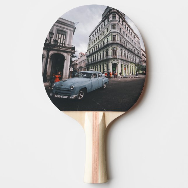 Blue Classic Vintage Car Cityscape           Ping Pong Paddle (Front)