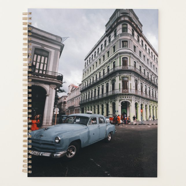 Blue Classic Vintage Car Cityscape          Planner (Front)