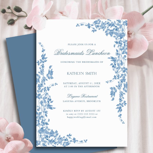 Blue Classic Vintage Floral Bridesmaids Luncheon Invitation (Creator Uploaded)